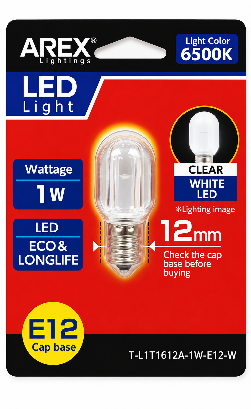 AREX AR T-L1T1612A-1W-W  E12 6500K LED BULB WHITE